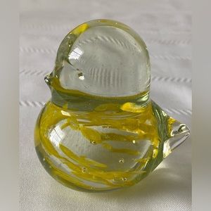 Vintage Chick Easter Art Glass Murano Style Clear Yellow Figurine Paperweight 3”